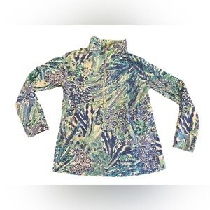 Lilly Pulitzer Skipper Popover Size M Blue Teal Floral Half Zip Pullover Soleil